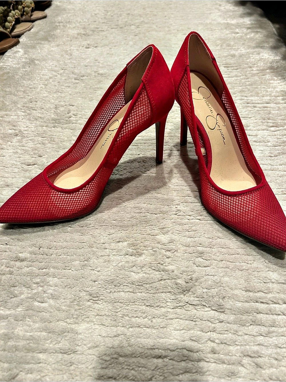 Jessica Simpson Red Pointed-Toe Mesh Heels
